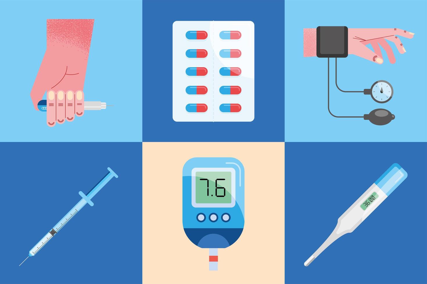 zes pictogrammen voor glucosemonitors vector