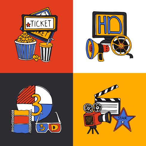 Cinema ontwerpconcept plat pictogrammen instellen vector