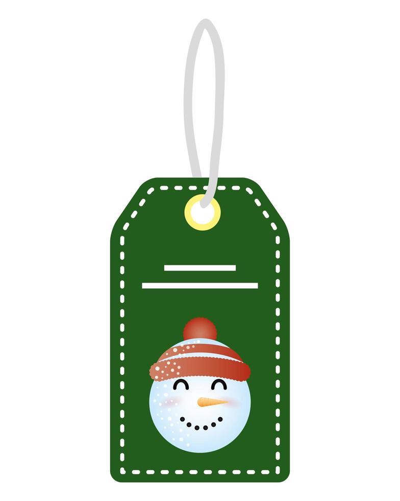 vrolijk kerstfeest schattig sneeuwpop hoofd in tag karakter vector