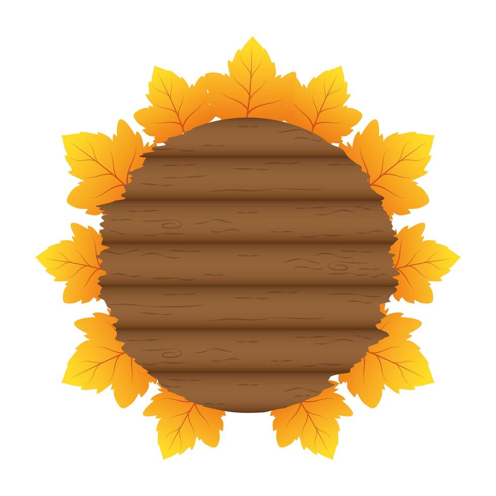 herfst cirkelvormig houten frame met bladeren decoratie vector