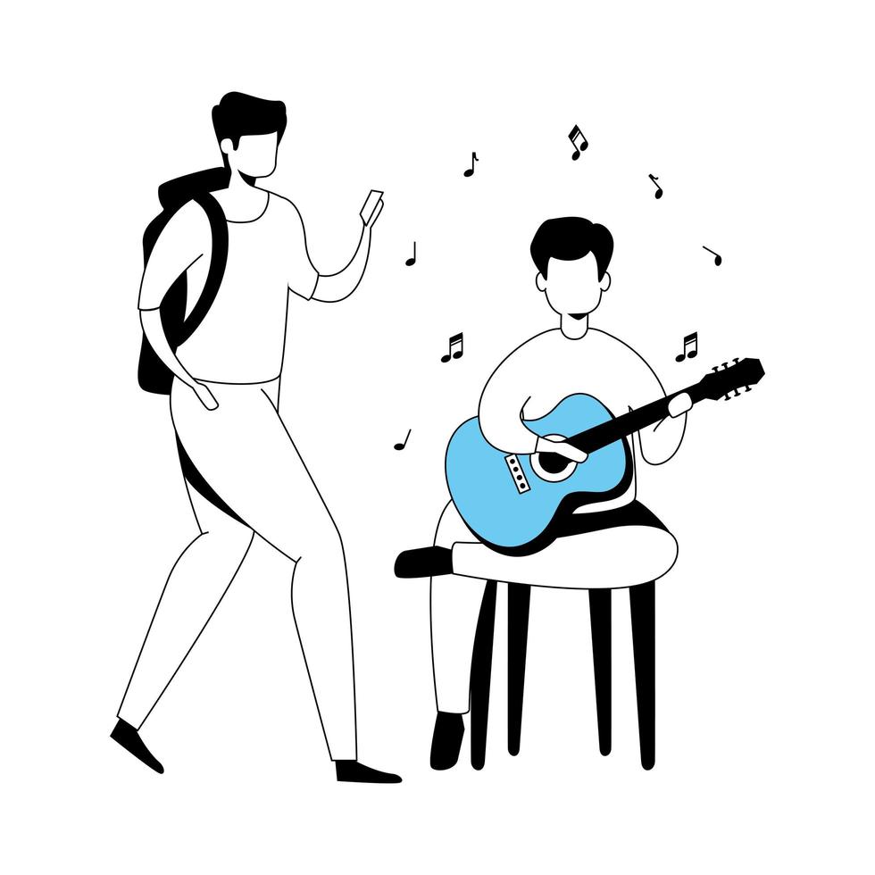 mannen met gitaar geïsoleerd pictogram vector