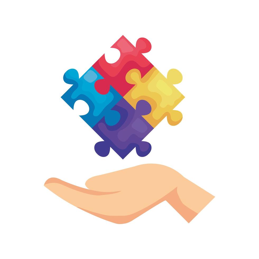 hand met pictogrammen voor puzzelstukjes vector