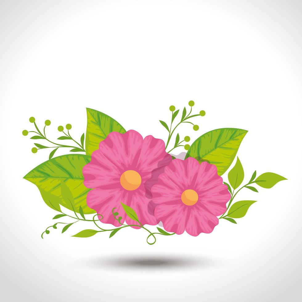 schattige bloemen met bladeren natuur vector