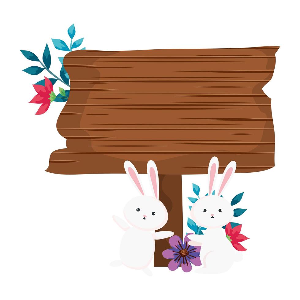 signaalweg houten met konijnen en bloemen vector