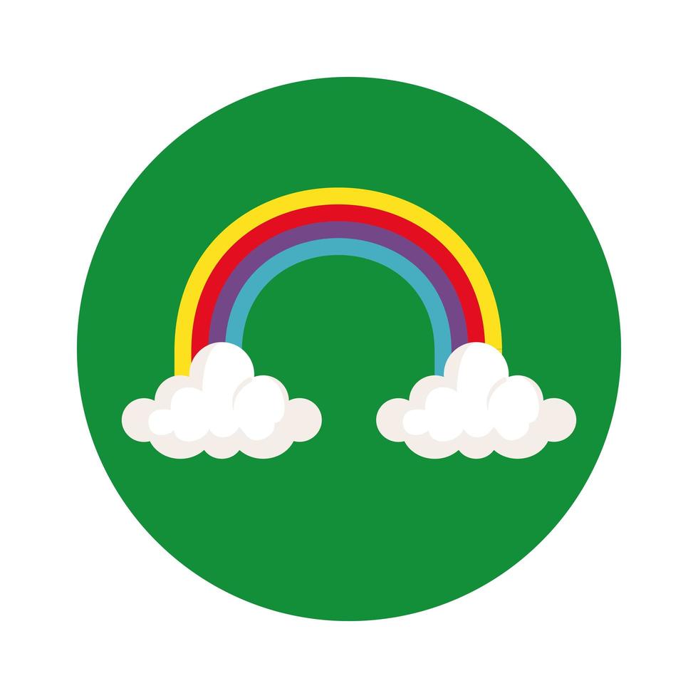 regenboog met wolken in frame cirkelvormig geïsoleerd pictogram vector