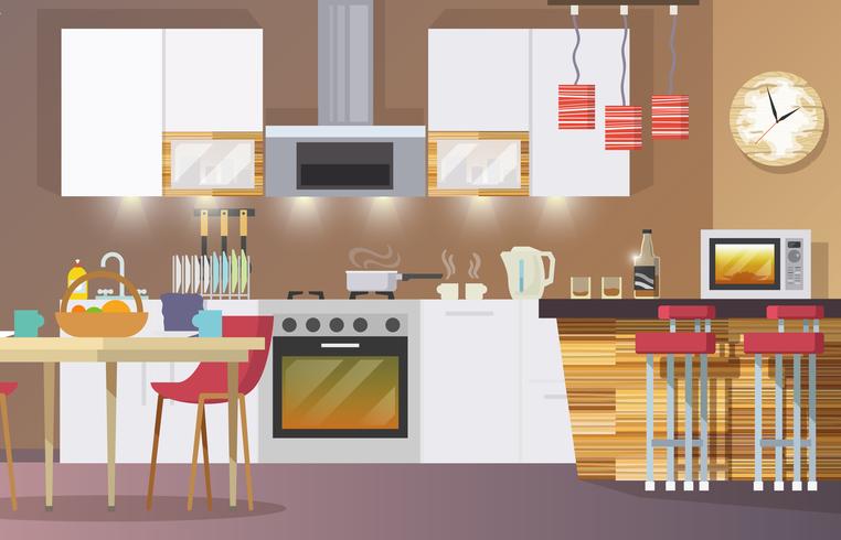 Keuken interieur vlak vector