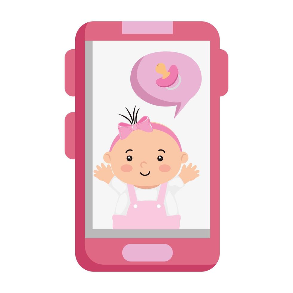 schattig klein babymeisje in smartphone geïsoleerd pictogram vector