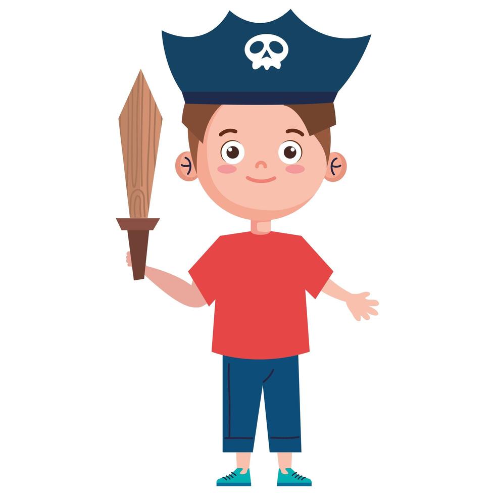 schattige jongen speelt met piratenaccessoires vector