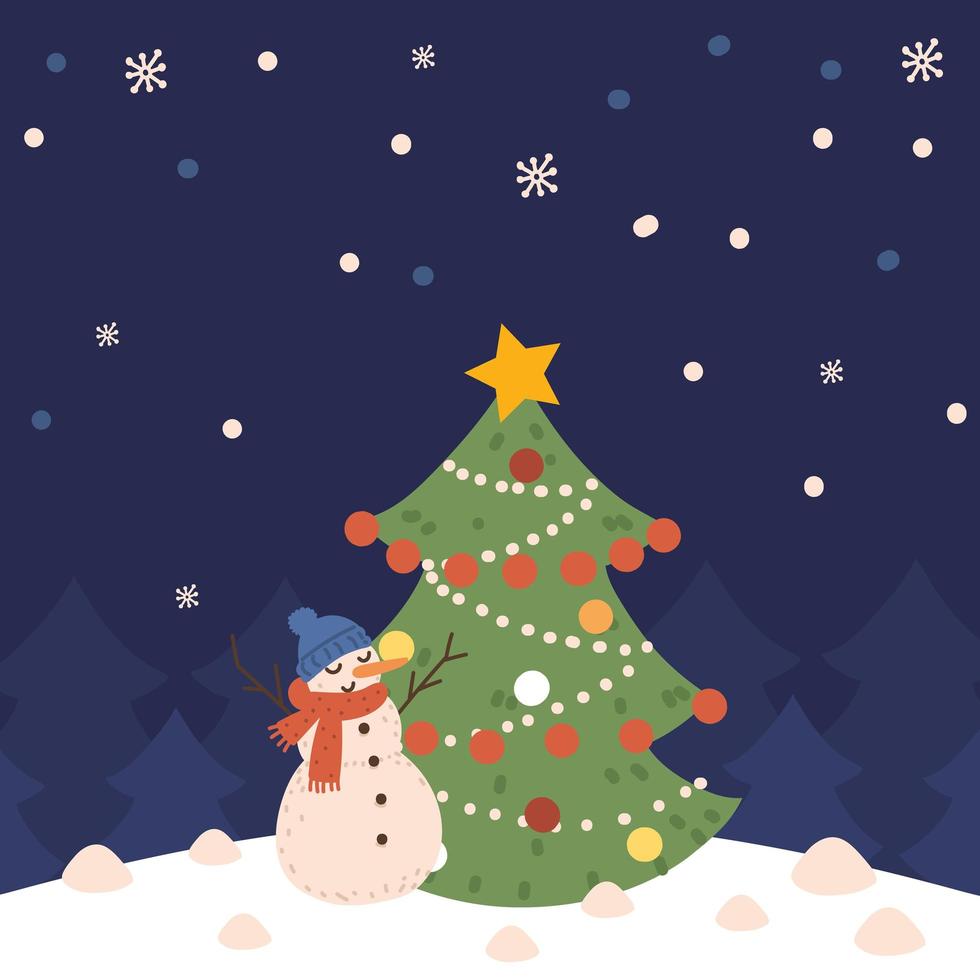 kerstboom en sneeuwpop vector
