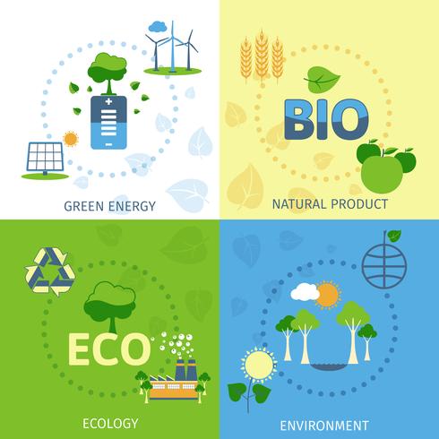 Ecologie 4 plat pictogrammen samenstelling vector