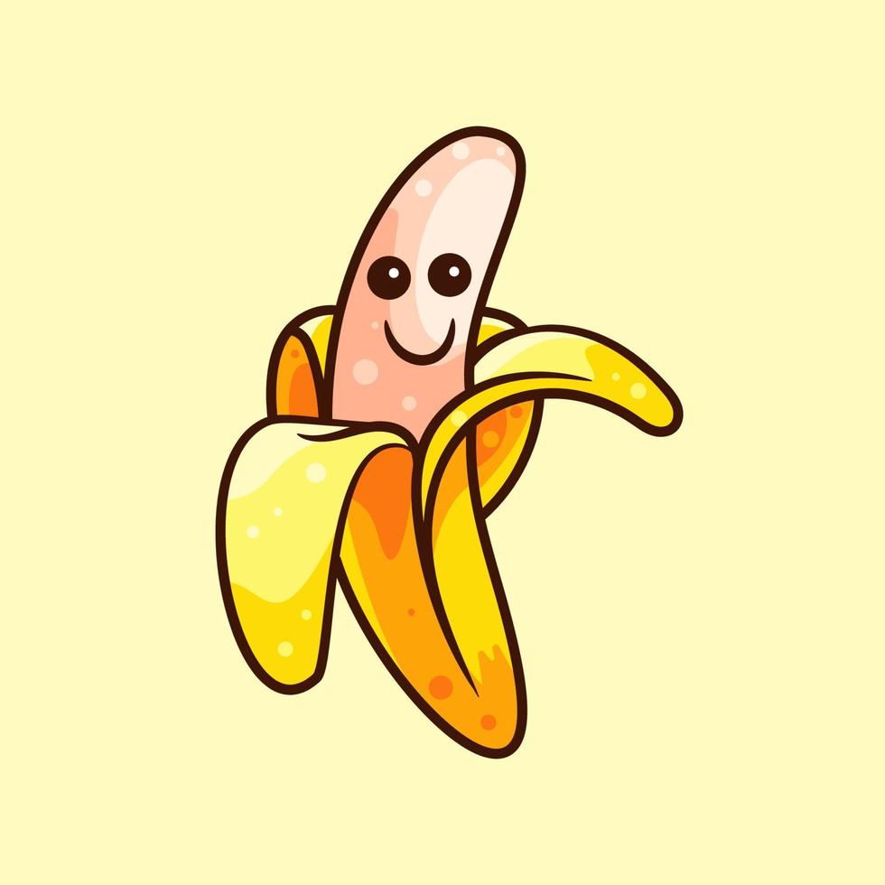 schattige banaan voor karakterpictogram logo sticker en illustratie vector