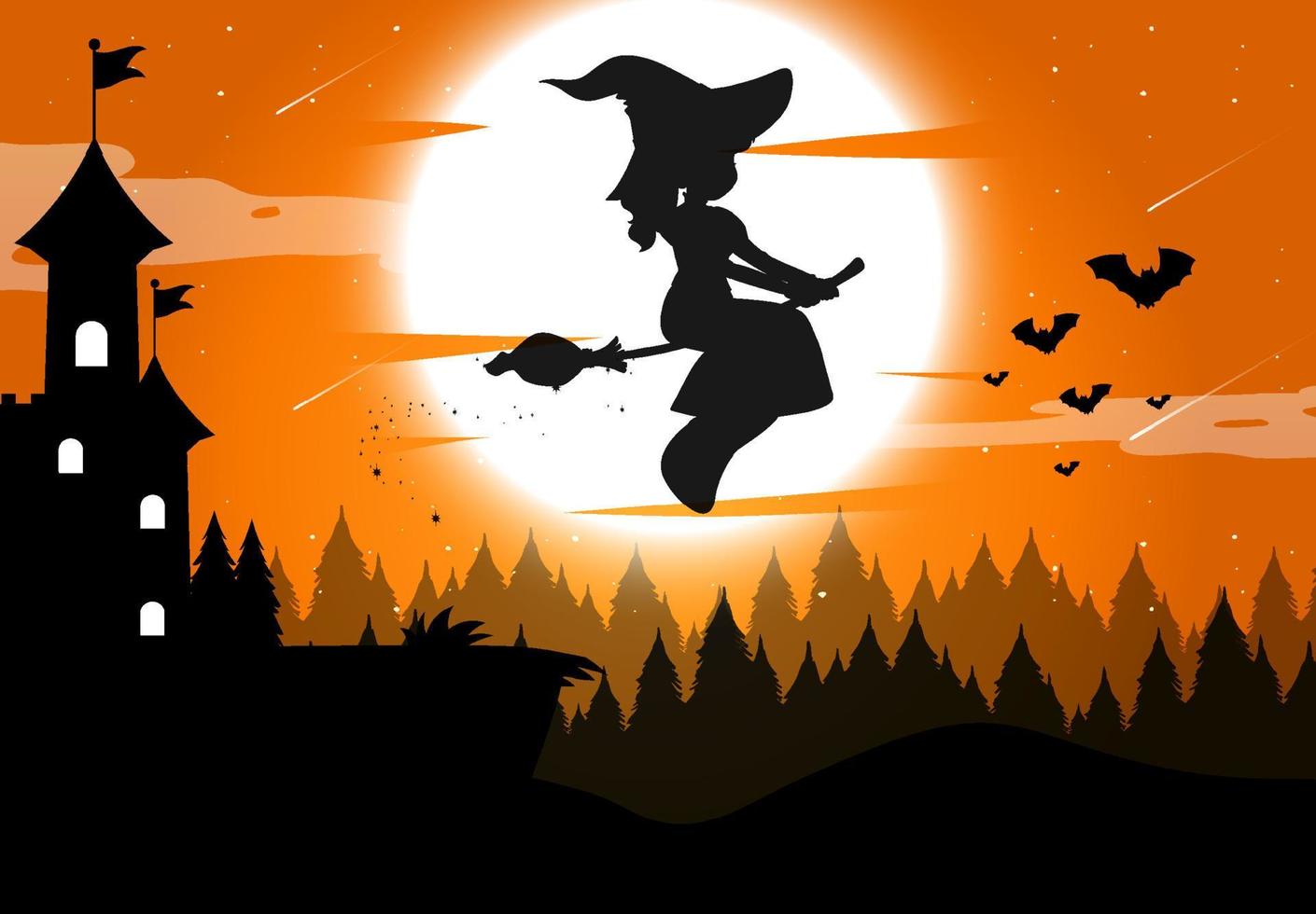 halloween nacht achtergrond met heks silhouet vector