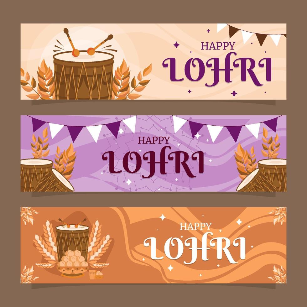 happy lohri indiase traditionele festivalbannerset vector