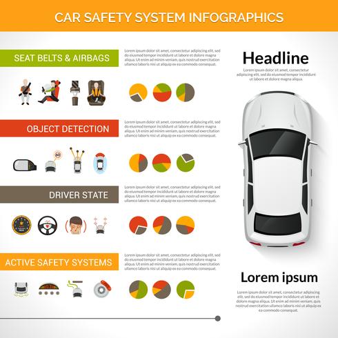 Autosveiligheidssysteem Infographics vector