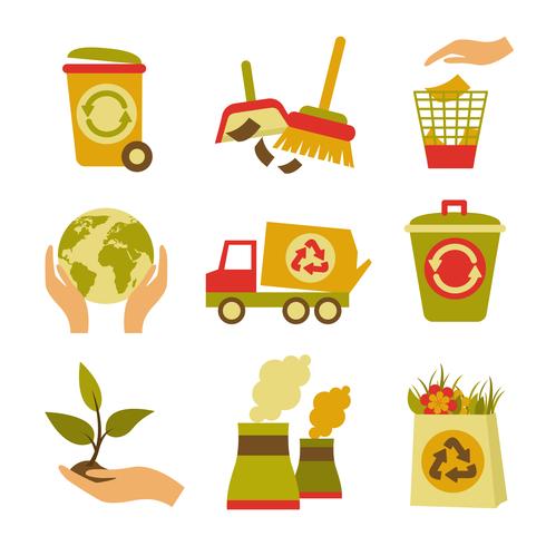 Ecologie en afval Icon Set vector
