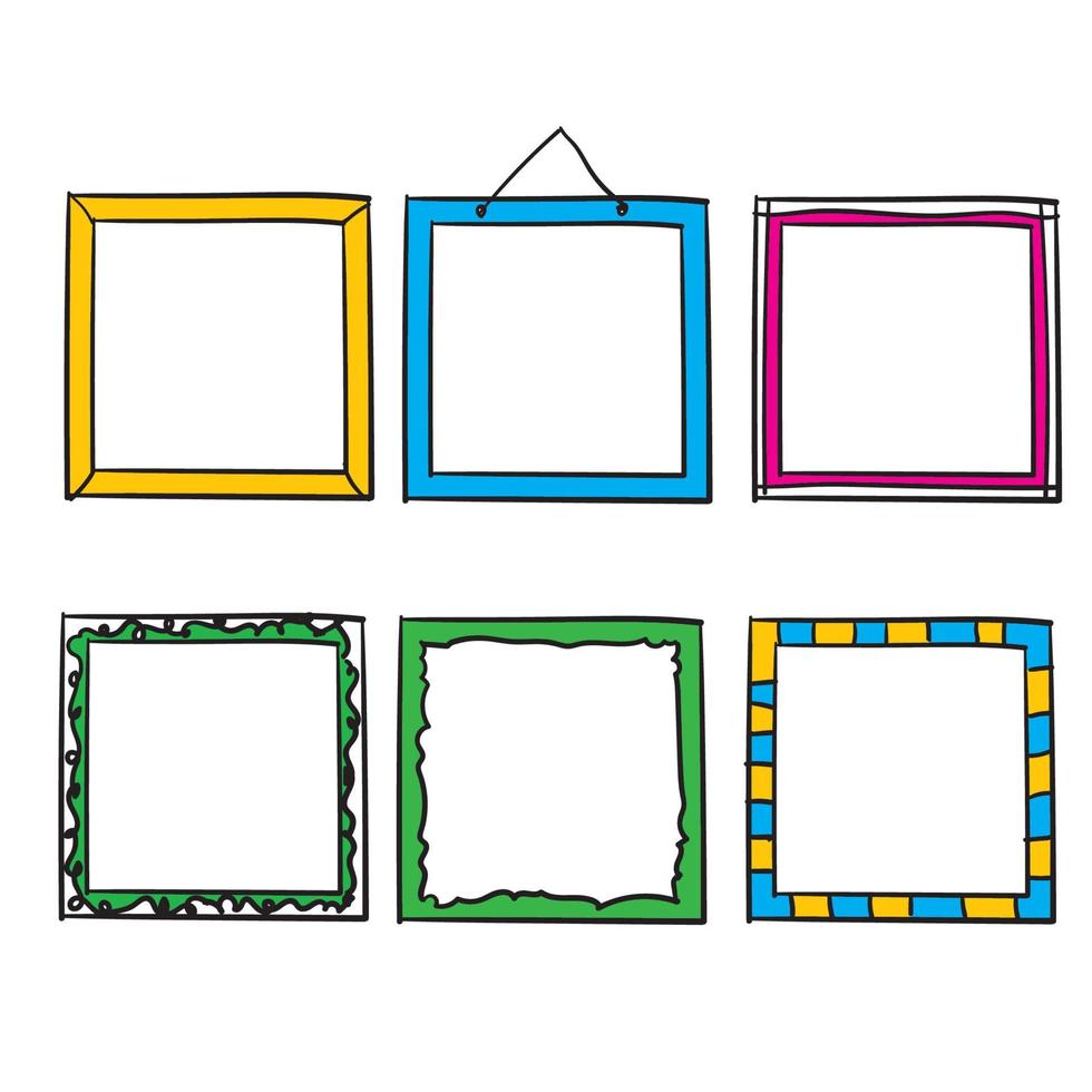 doodle frame collectie met felle kleur handgetekende doodle stijl vector