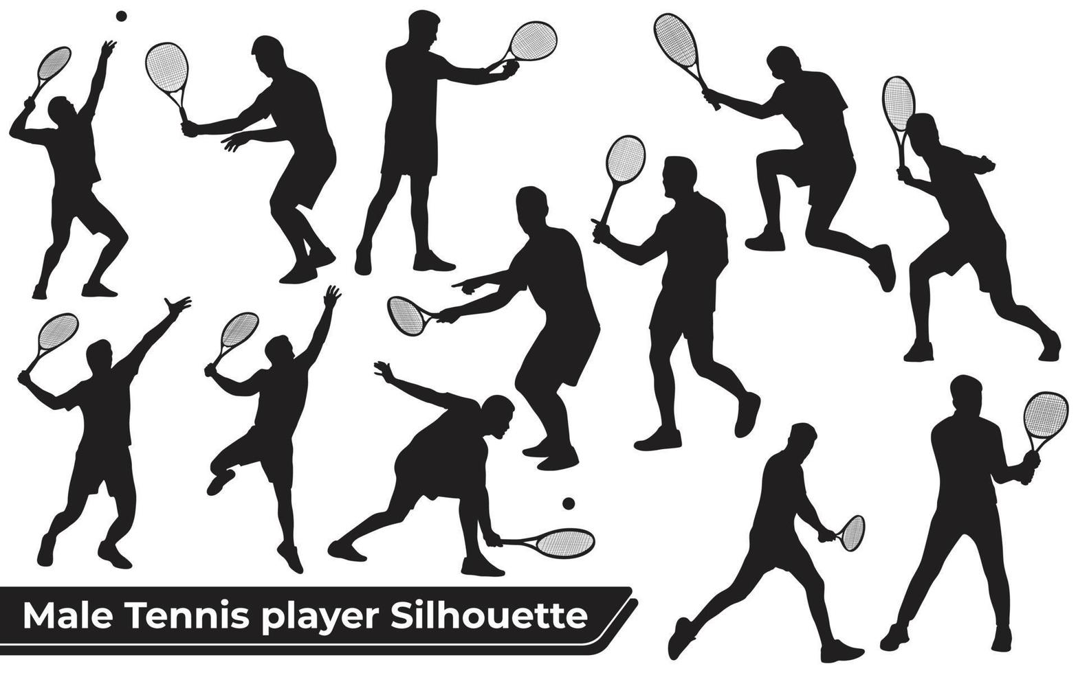 verzameling silhouetten van mannelijke tennisspelers in verschillende poses vector