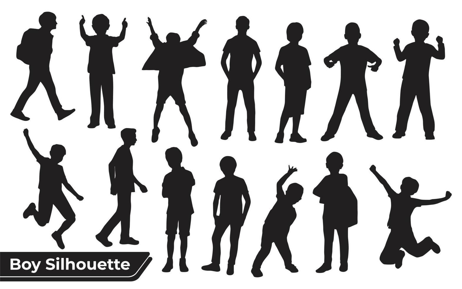 verzameling jongen of kinderen silhouetten in verschillende poses set vector
