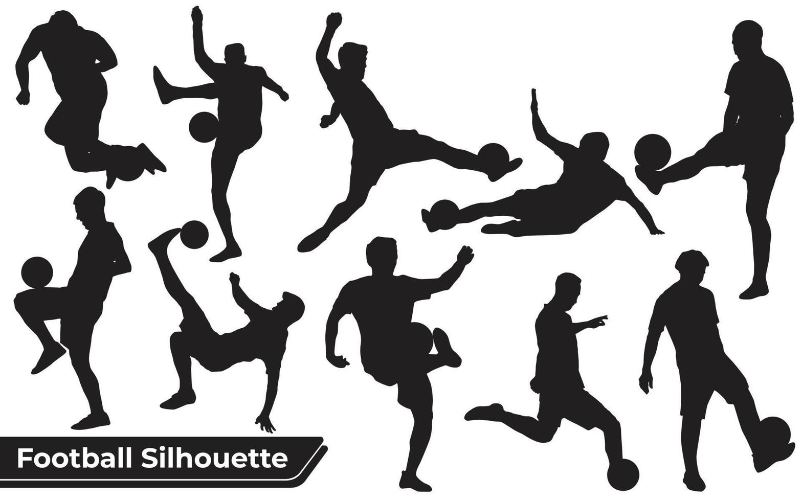 verzameling voetballende silhouetten in verschillende posities vector