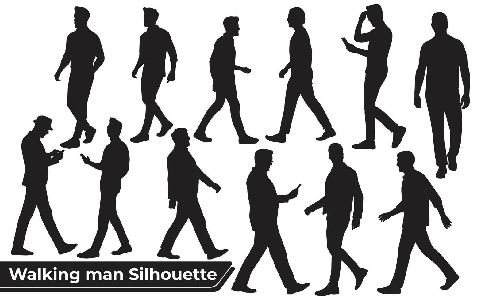 verzameling wandelende man silhouetten in verschillende poses vector