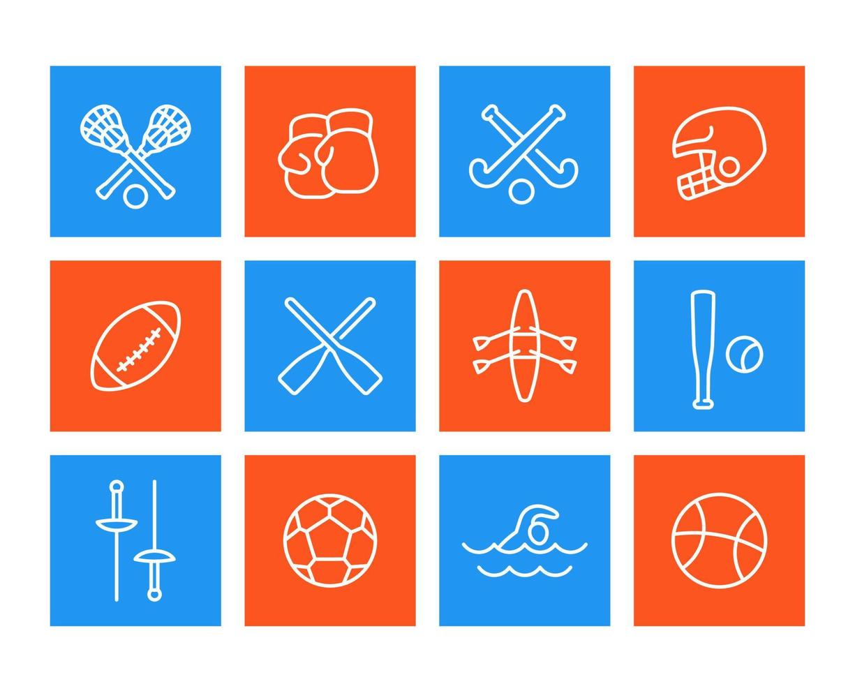 sport- en spelpictogrammen, lineaire stijl vector