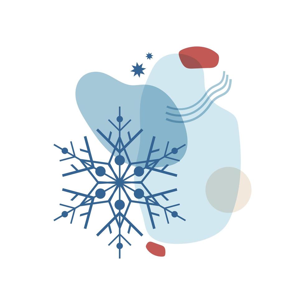 abstracte winter illustratie van vormen en sneeuwvlokken in blauw met een rood. decor voor kaarten, posters, uitnodigingen, banners, sociale netwerken voor Kerstmis en Nieuwjaar. vector geïsoleerd op wit