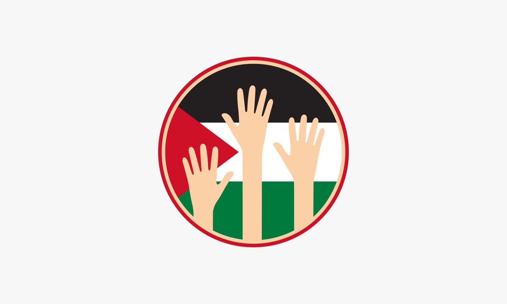 Palestina vlag cirkel handen verhogen vector op witte achtergrond.
