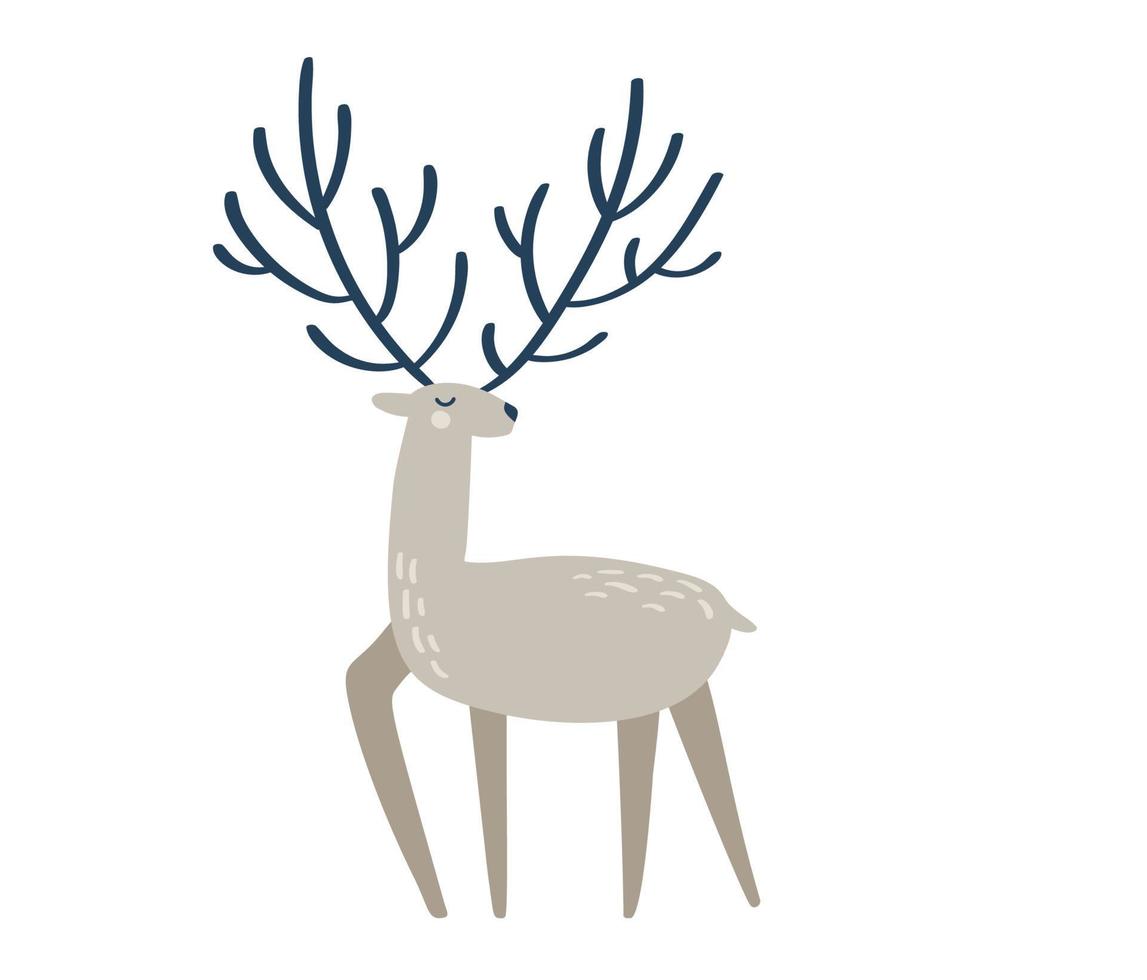 vectorillustratie hand getrokken doodle herten. lineair minimalistisch kerstdier in scandinavische stijl. voor kinderkamer baby t-shirt, kinderkleding, uitnodiging. eenvoudig kinderontwerp vector
