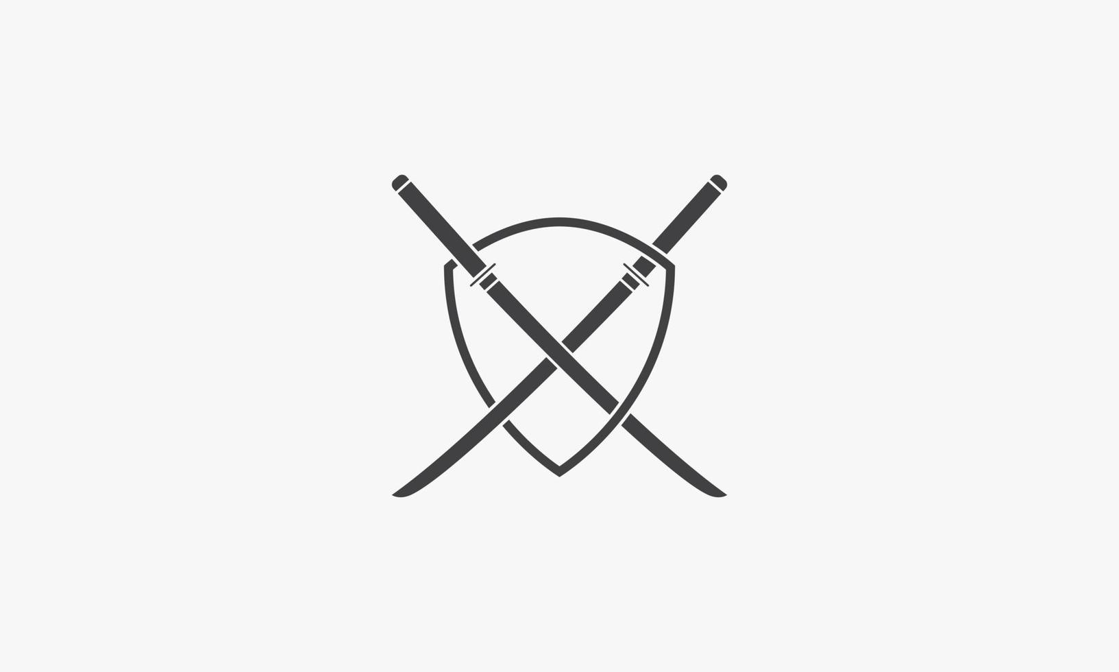 twee zwaard met schild pictogram logo ontwerp vector. geïsoleerd op een witte achtergrond. vector