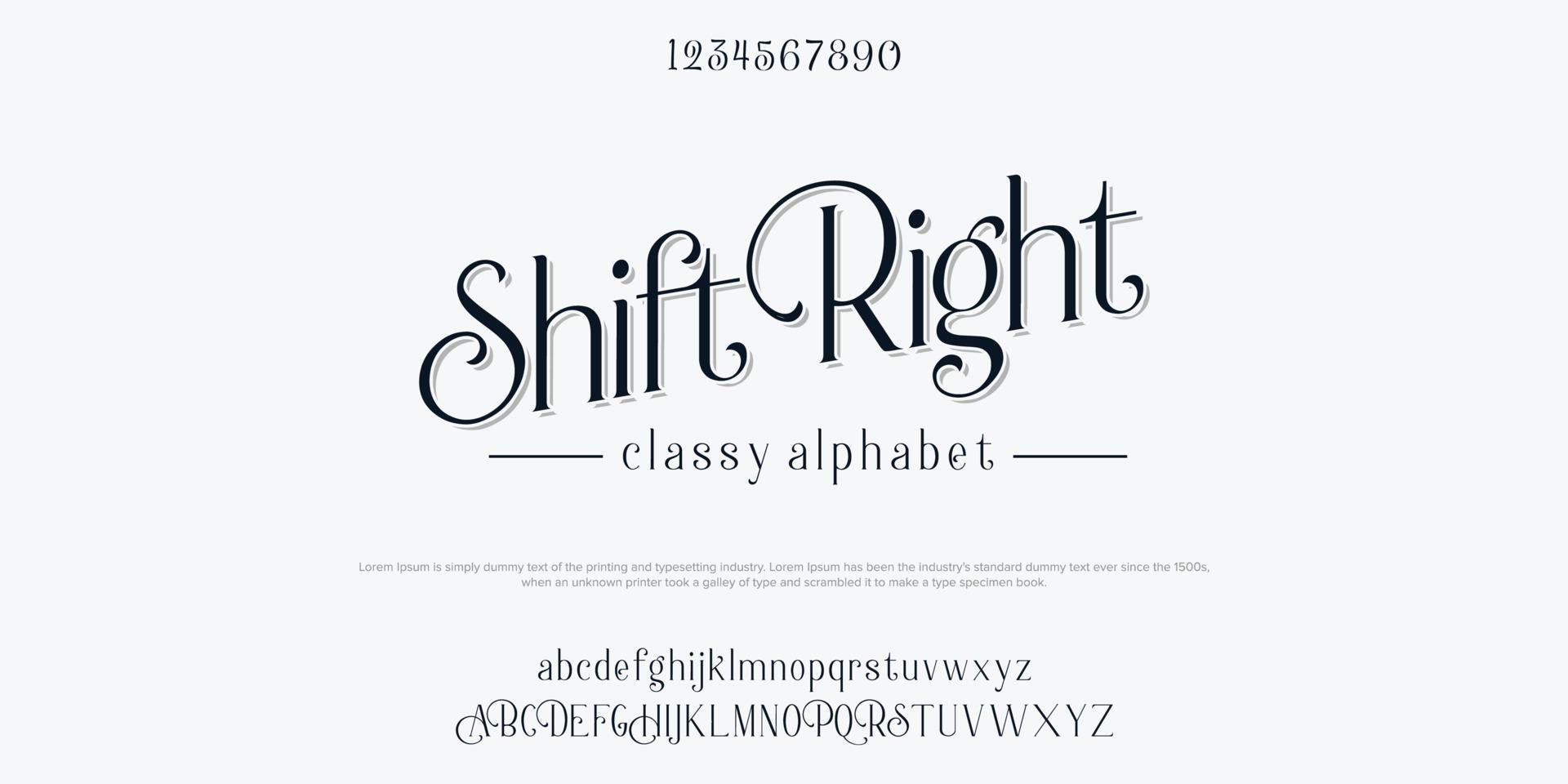 shift right aangepaste lettertypebundel script serif. alfabet vectorillustratie vector