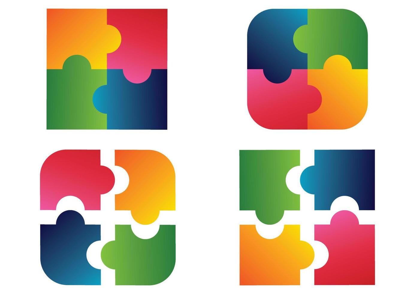 kleurrijke puzzel. afgeronde en vierkante kleurrijke puzzelstukjes geïsoleerd op een witte achtergrond vector