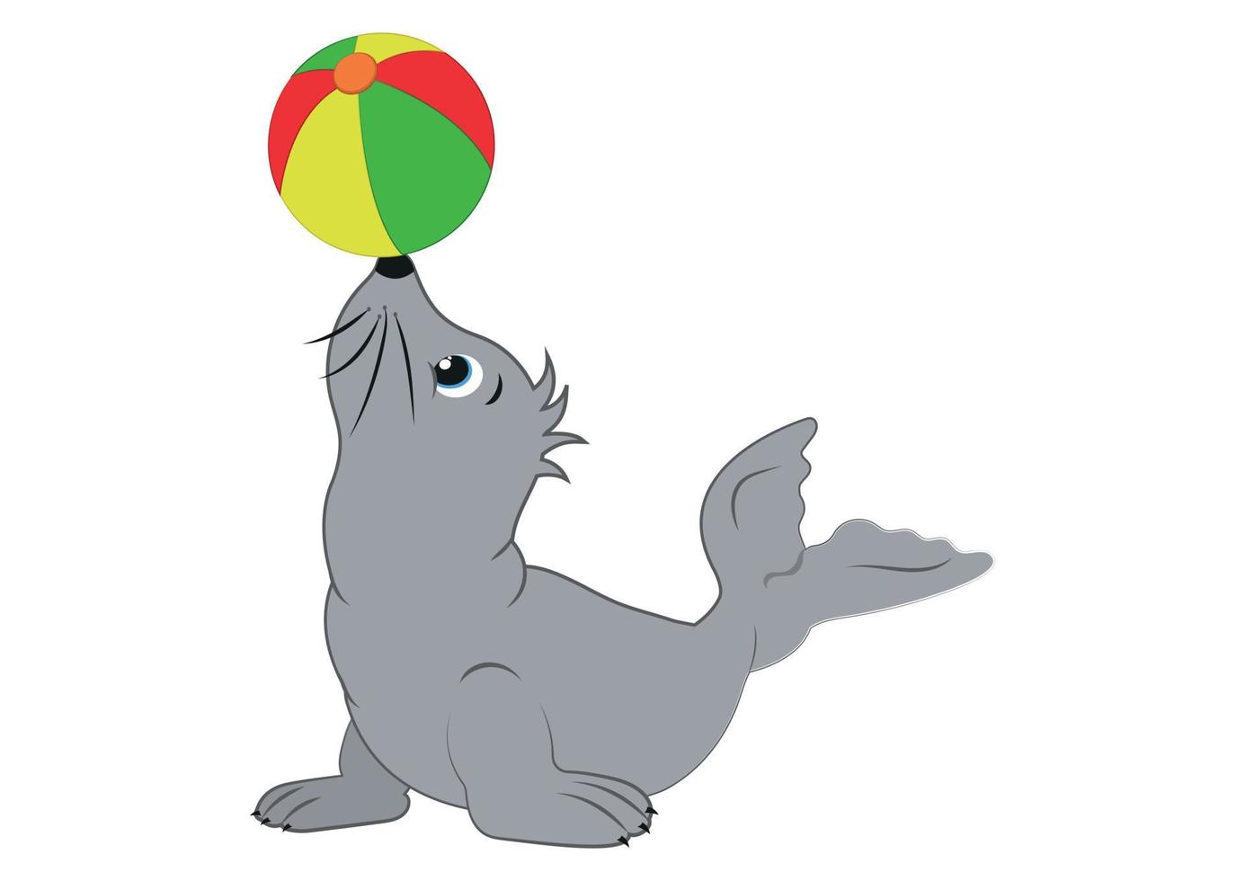 cartoonzeehond die met de strandbal speelt. vectorzegel, strandbal vector