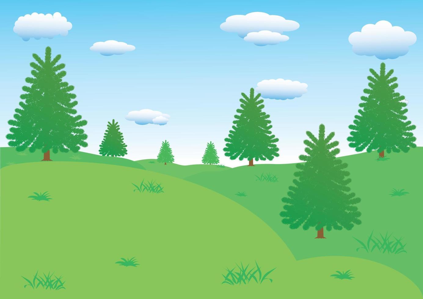 natuur landschap. groen veld. bomen, gras, blauwe lucht vector