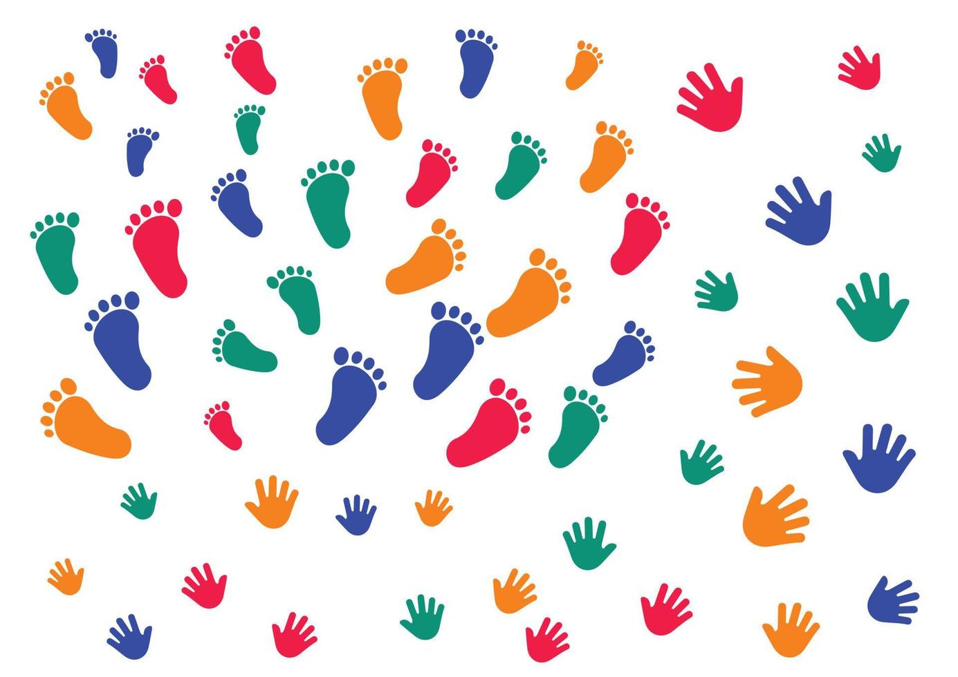 handafdrukken en voetafdrukken van kinderen. kleurrijke handafdrukken en voetafdrukken geïsoleerd op een witte achtergrond vector