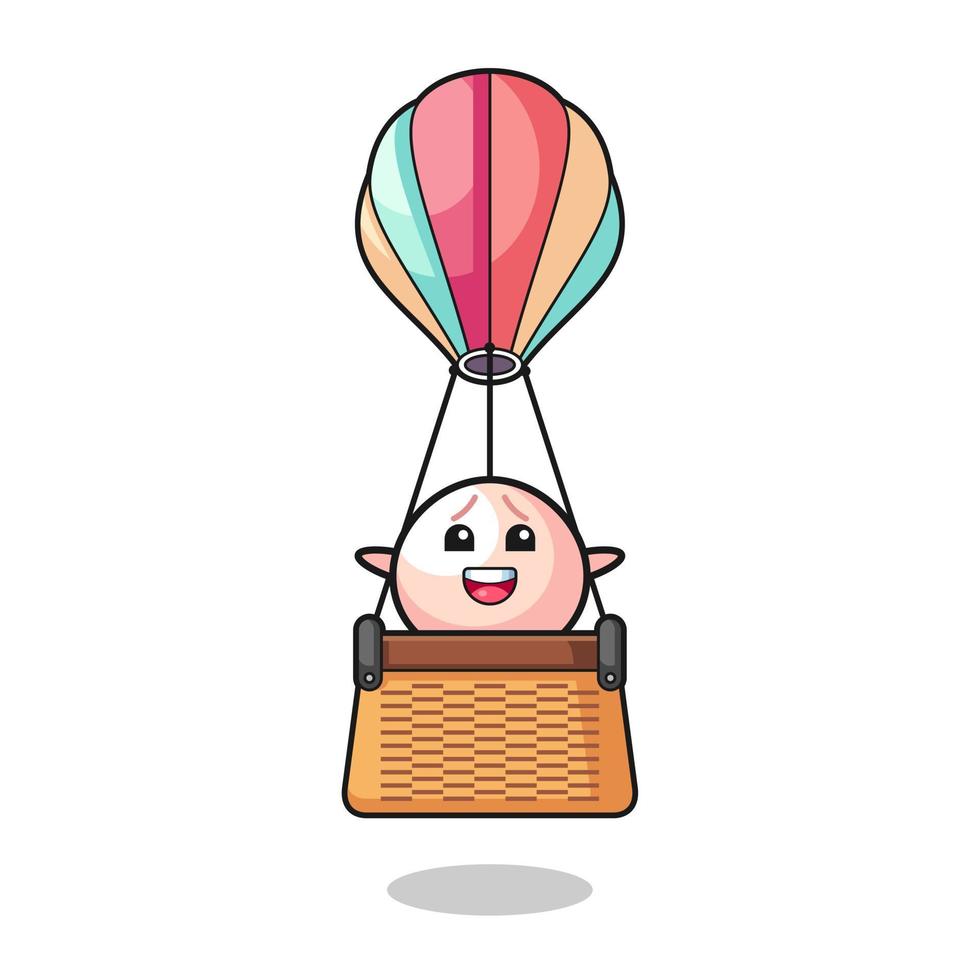 Meatbun-mascotte rijdt in een heteluchtballon vector