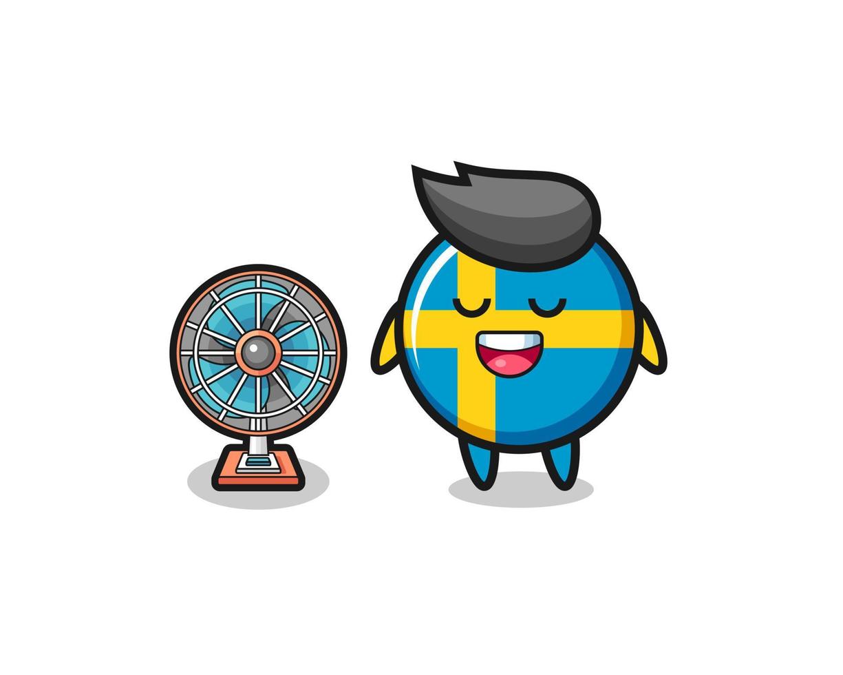 schattige zweedse vlag staat voor de ventilator vector