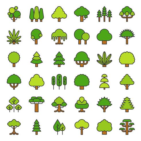 Schattig eenvoudig boom en plant pictogram, gevuld schetsontwerp vector