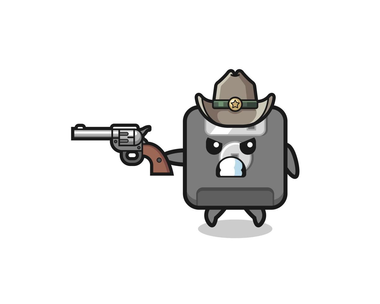 de floppy disk cowboy schieten met een pistool vector