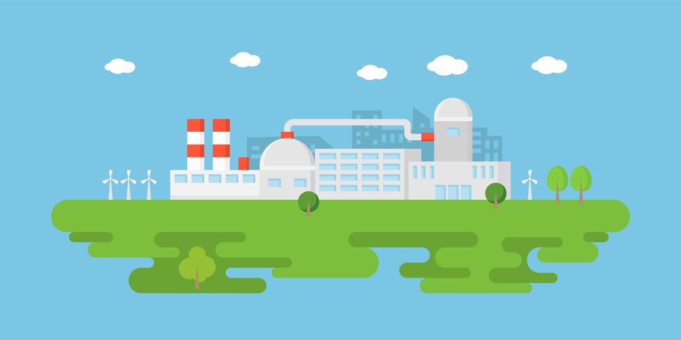 Schone industrie, groene energie fabrieksbanner in vlakke stijl vector