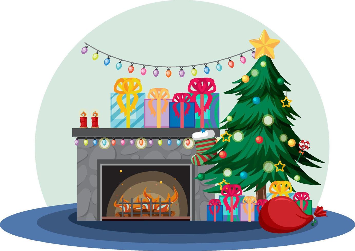 open haard met decoratieve objecten in kerstthema vector