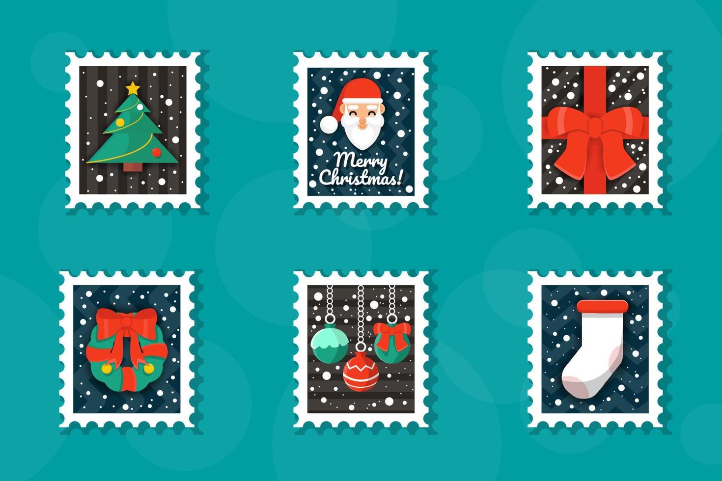 kerst postzegels vlakke stijl collectie vector ontwerp eps10, kerstboom stempel, merry christmas stempel, kerstman stempel, kerstcadeau stempel, kerstkrans stempel, kerst ornamenten stempel