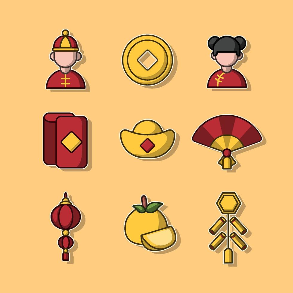 Chinees Nieuwjaar icon set vector