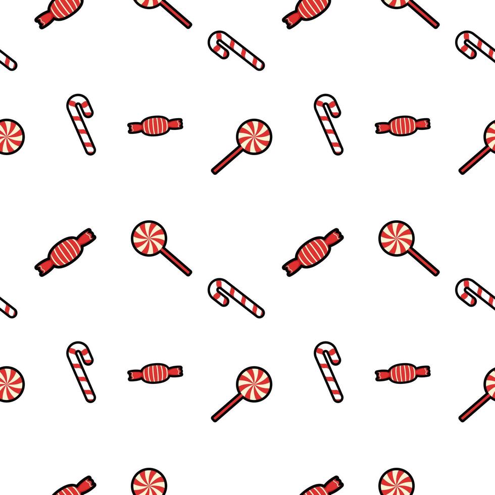 candy cane, snoep, lolly, snoep naadloze patroon achtergrond. perfect voor wintervakantiestof, cadeaupapier, plakboek, ontwerpprojecten voor wenskaarten. vector