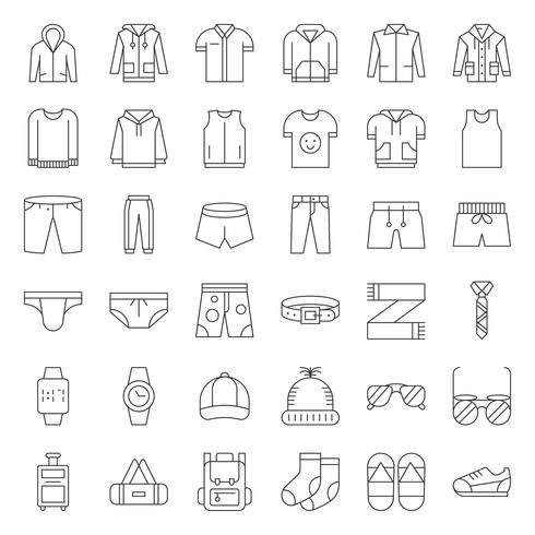 Mannelijke kleding en accessoires dunne lijn icon set 2 vector