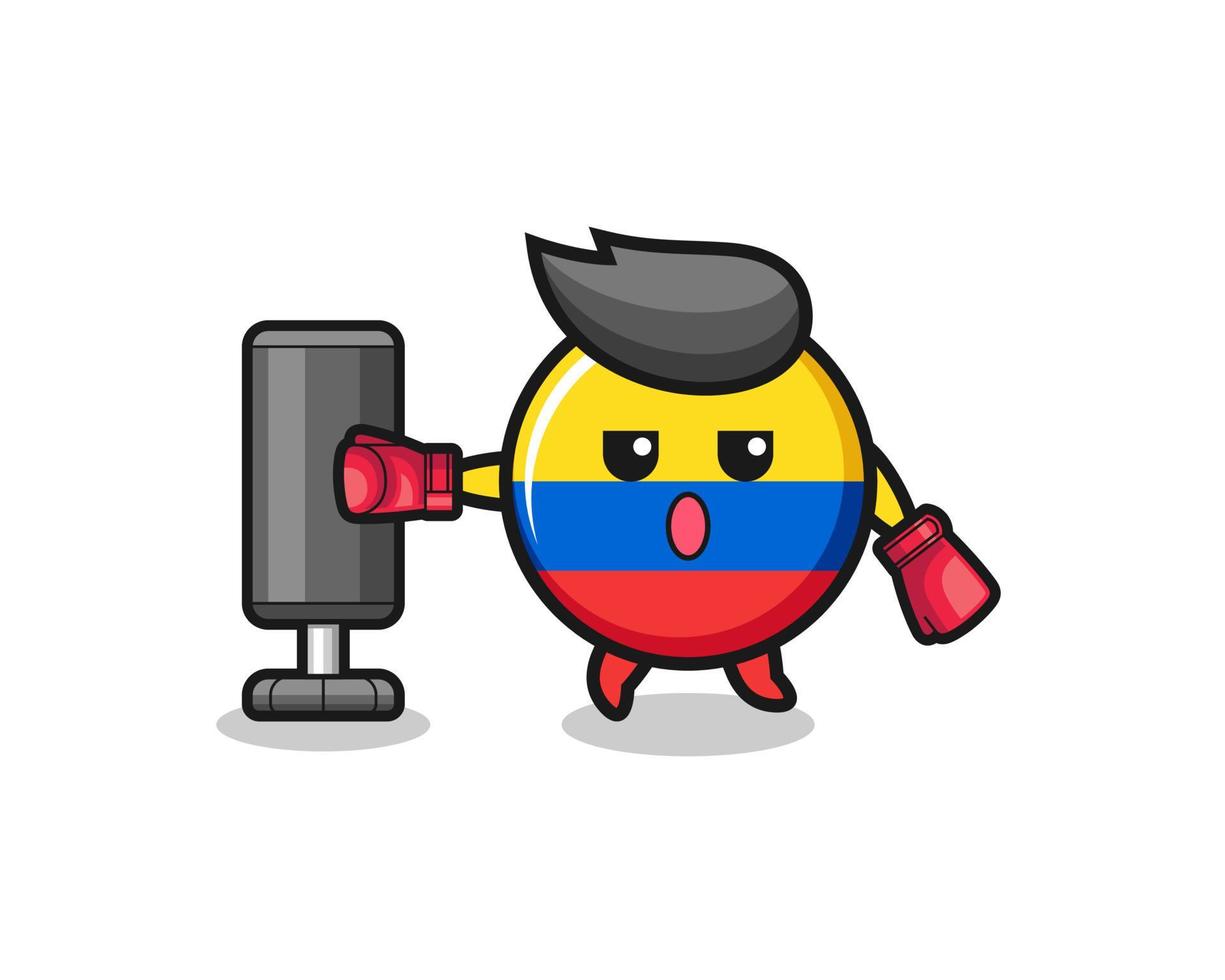 colombia vlag bokser cartoon doet training met bokszak vector