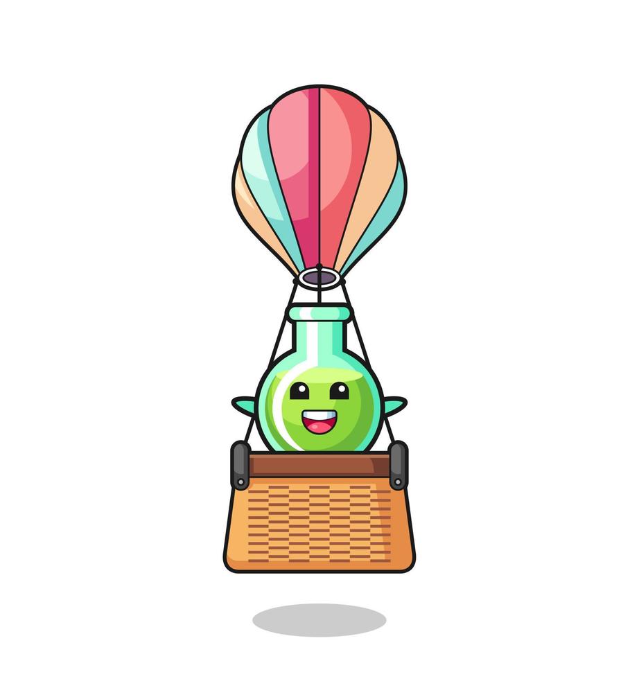 mascotte laboratoriumbekers rijdend in een heteluchtballon vector