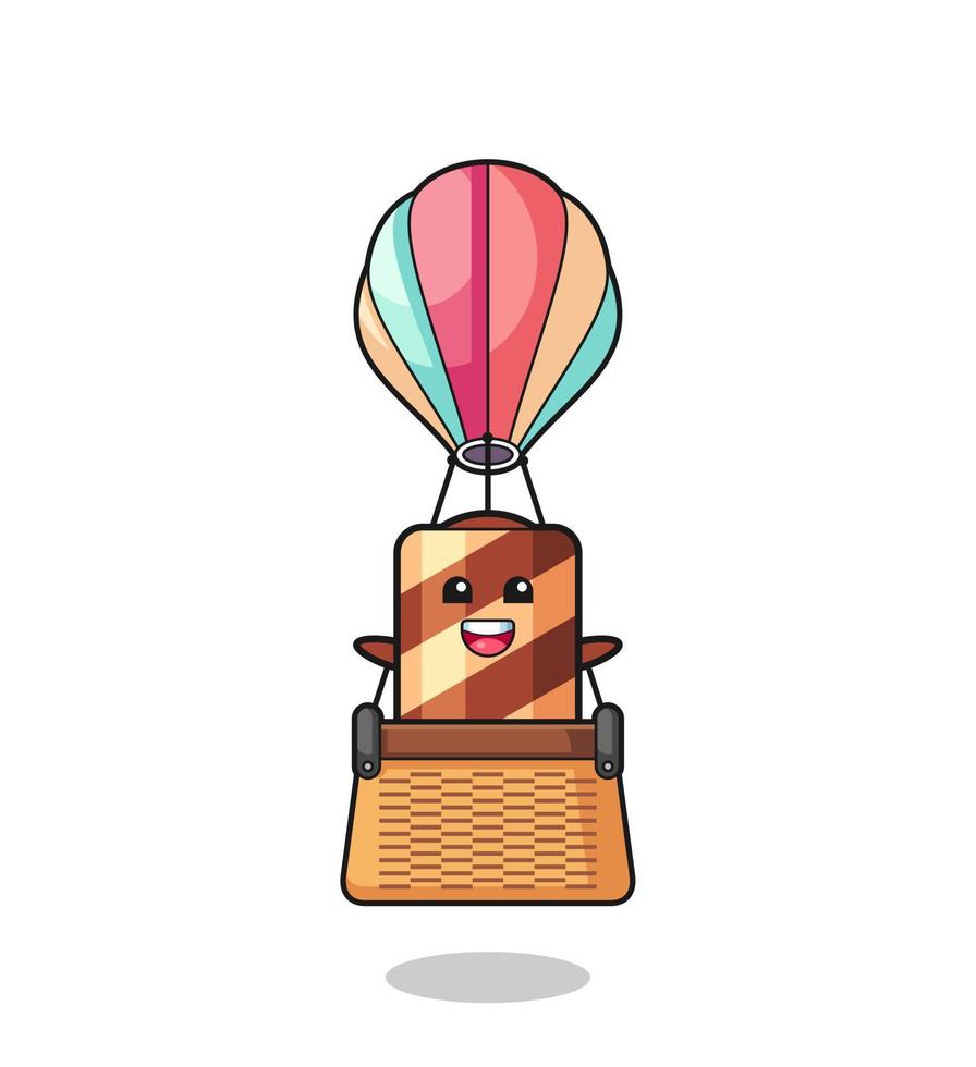 wafelrol mascotte rijdt in een heteluchtballon vector