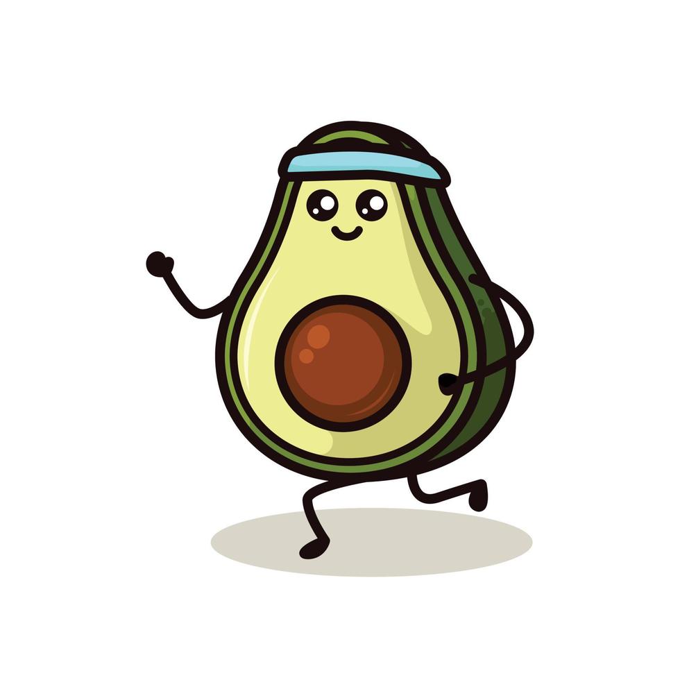 schattige avocado-mascotte in sportspel pose vector