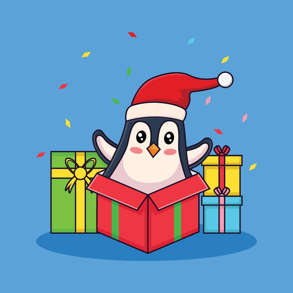 schattig pinguïnkarakter met kerstcadeau vector