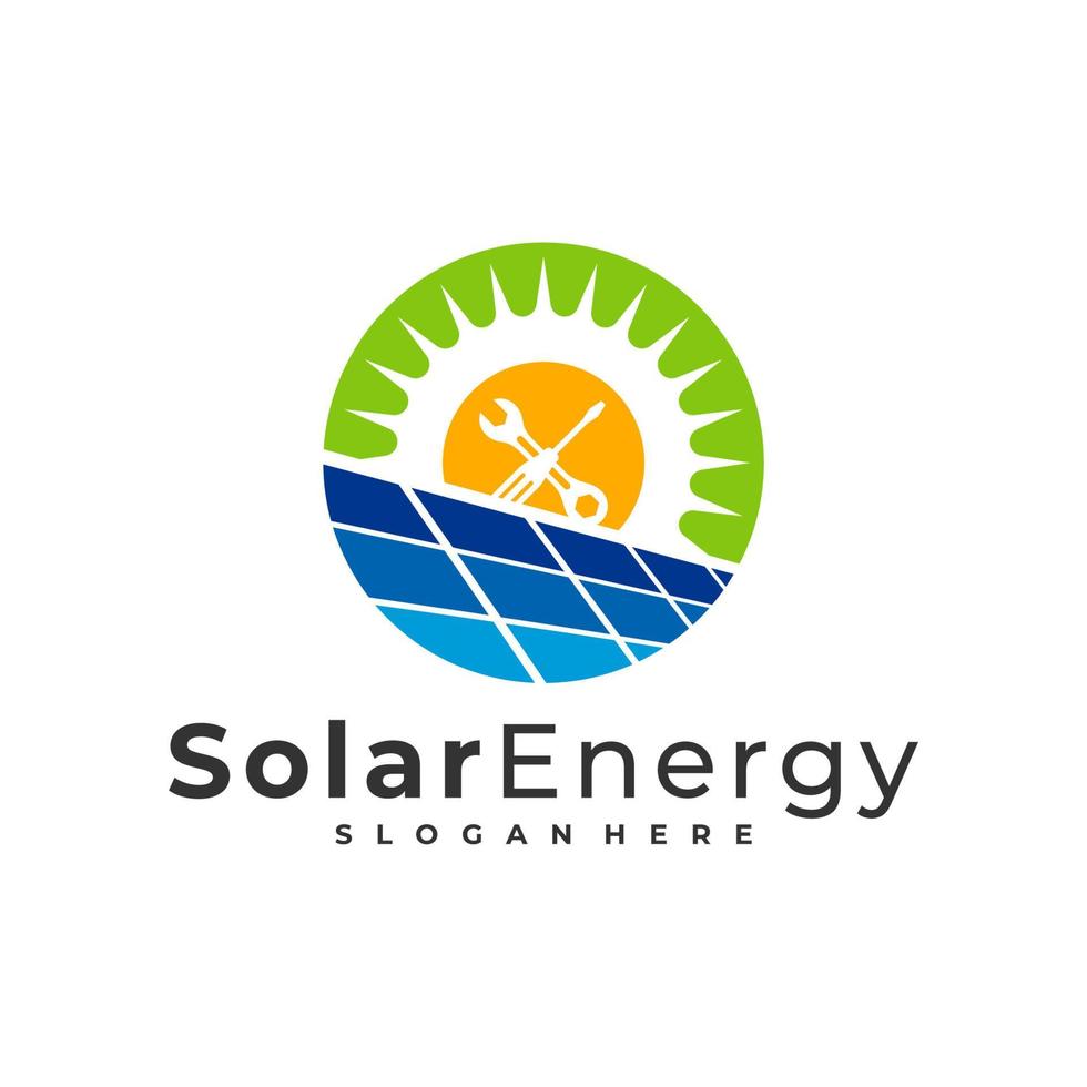 mechanische zonne-logo vector sjabloon, creatieve zonnepaneel energie logo ontwerpconcepten